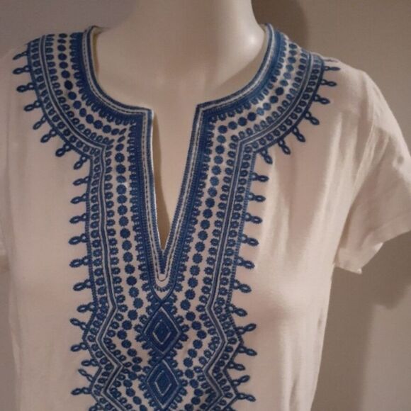 C. Wonder jeans blue cotton knit boho tunic top s embroidered shirt summer blous - Picture 2 of 6